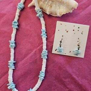 Handmade Aqua & Coral Beaded Necklace and Earrings